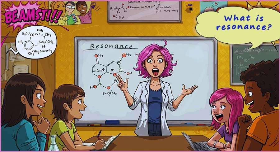 Image of a teacher asking the class to explain what resonance is